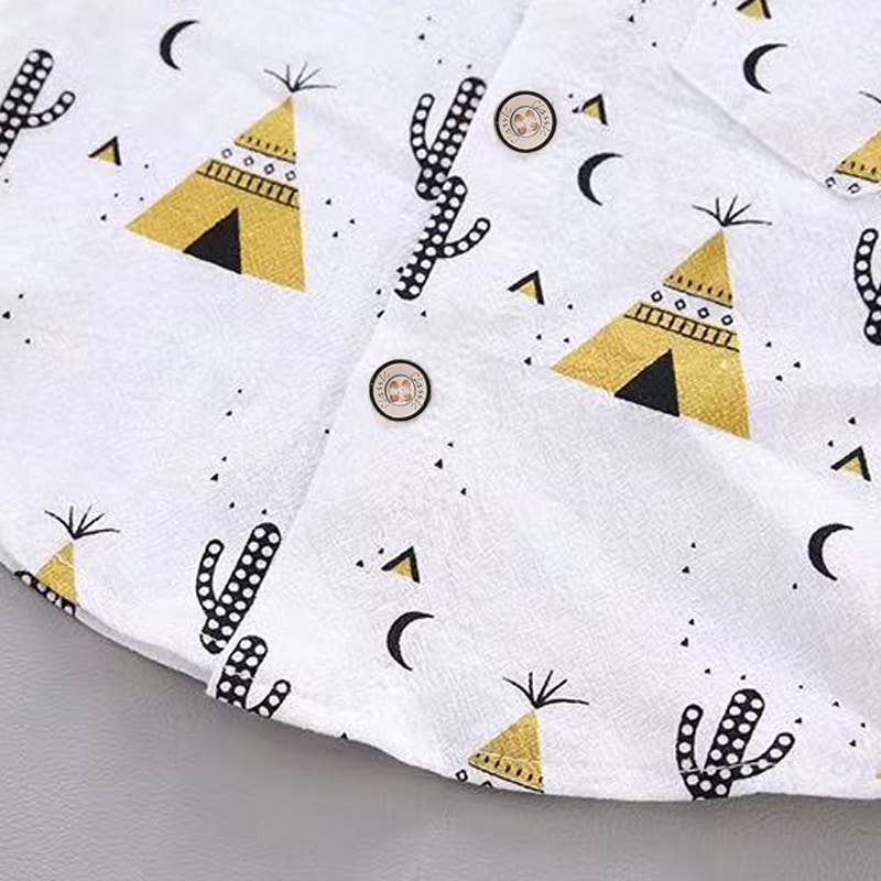 Cactus Print Short-sleeve Shirt and Pants Set