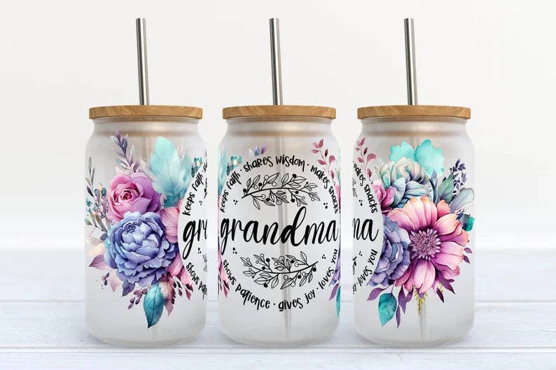 Grandma Floral Glass Tumbler