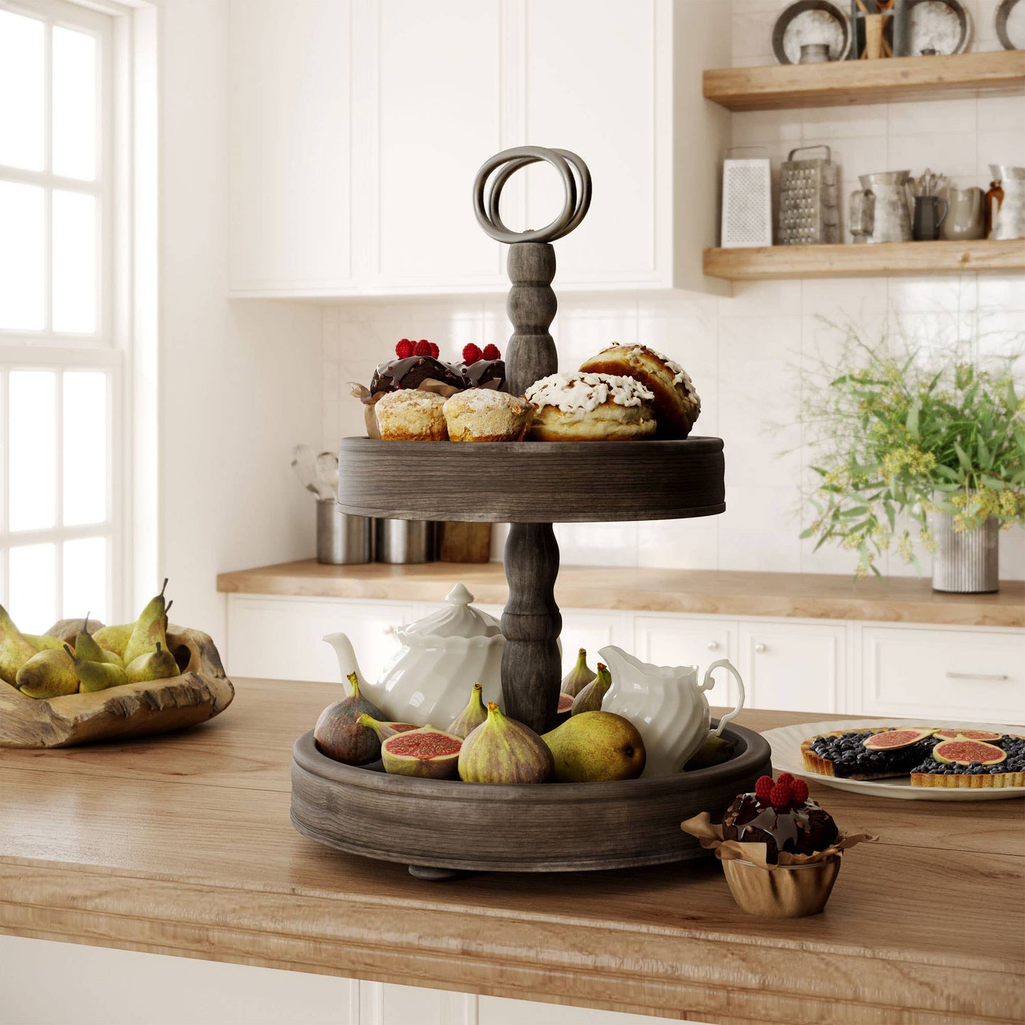 2-Tier Wood Tray, Brown