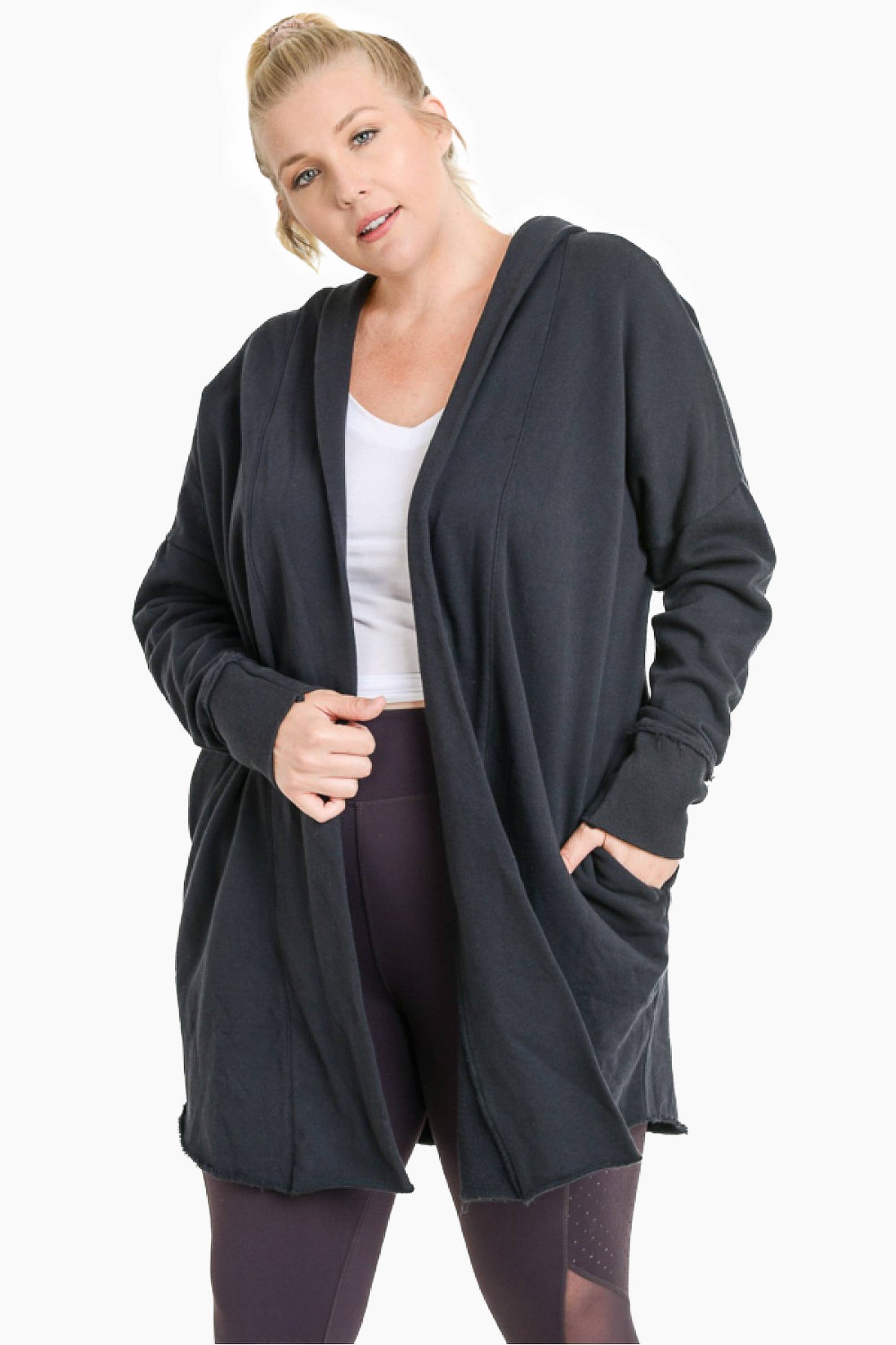 Curvy Open Front Longline Hoodie Cardigan