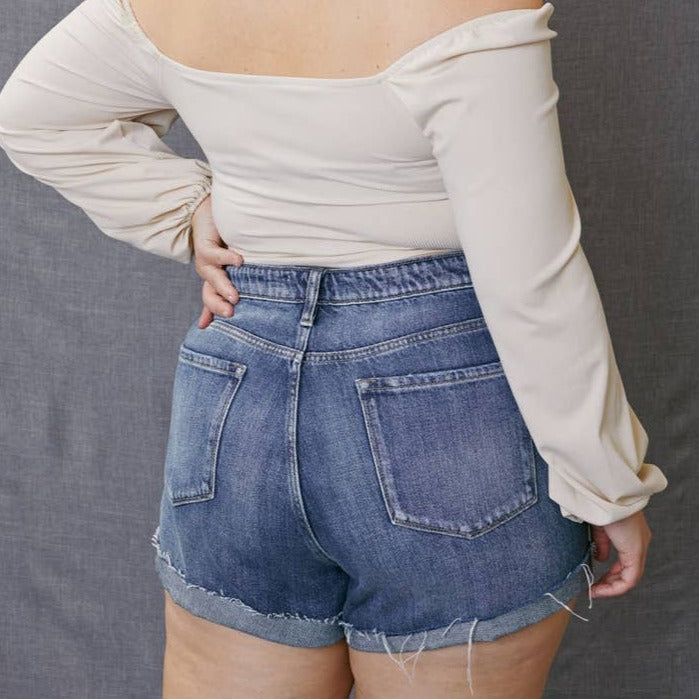 Plus High Rise Mended Shorts with Single Cuff