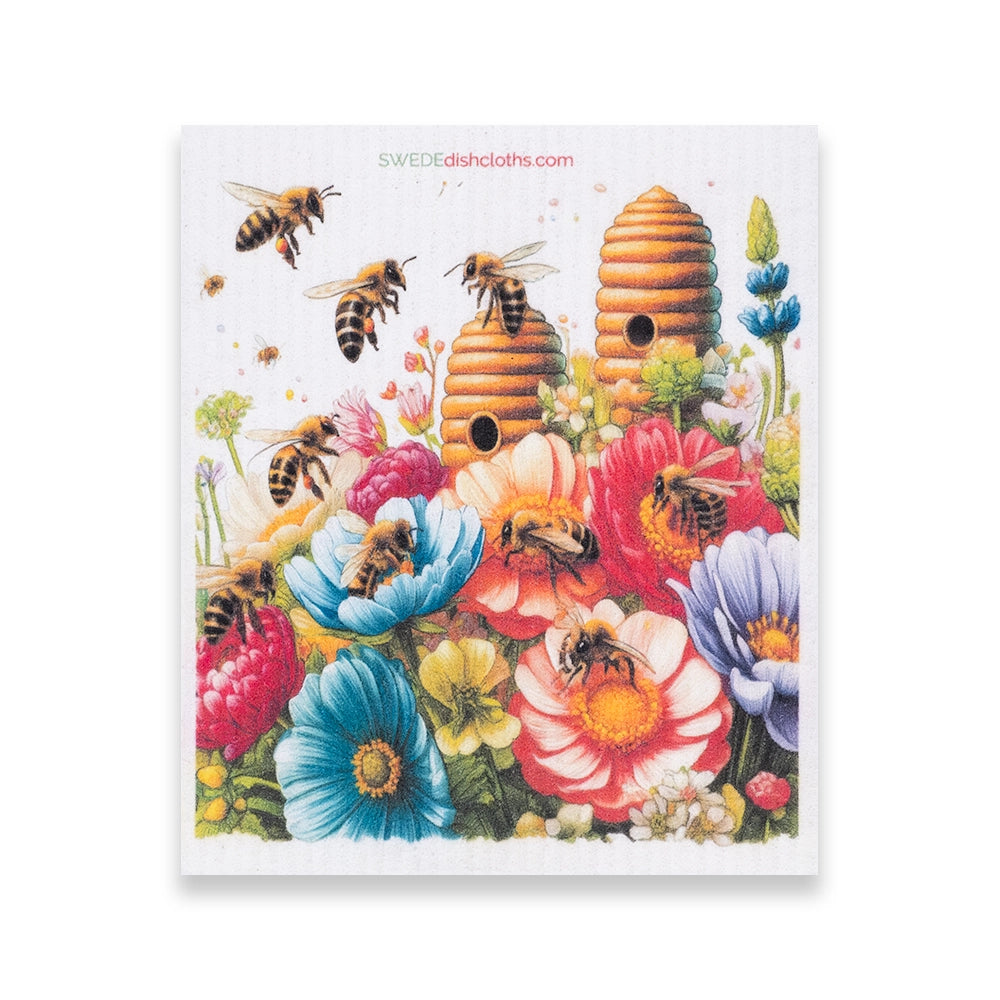 Swedish Dishcloth Bees and Spring Flowers