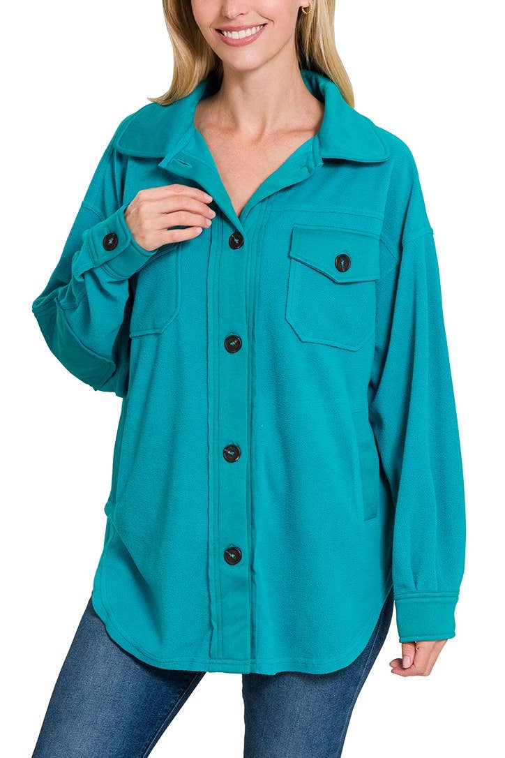 Curvy Oversized Basic Fleece Shacket