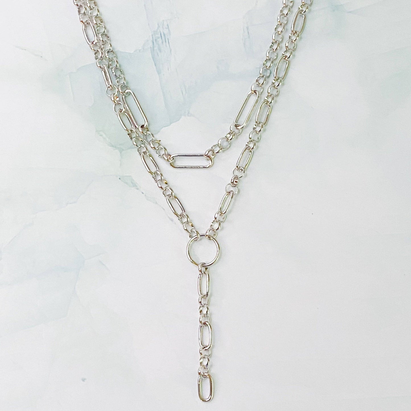 T Drop Layered Chain Necklace
