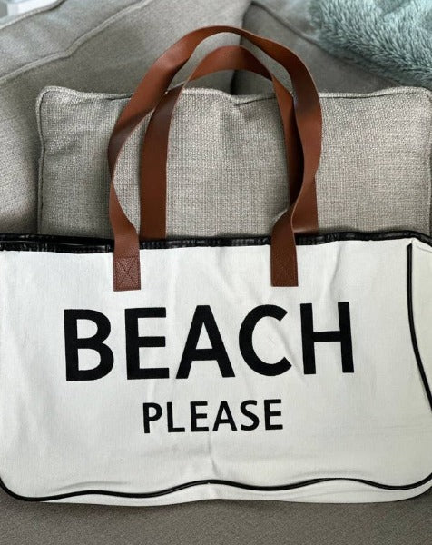 'Beach Please' Canvas Tote Bag
