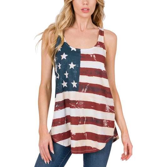 American Flag Print Sleeveless Top