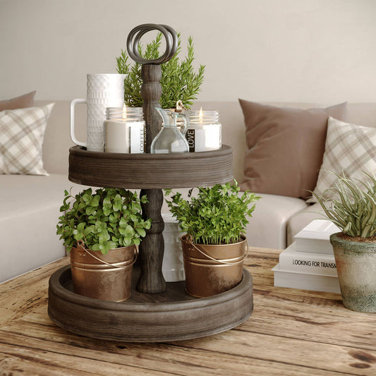 2-Tier Wood Tray, Brown
