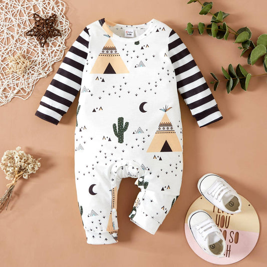 Baby BoyGirl All Over Print Striped Long-sleeve Jumpsuit