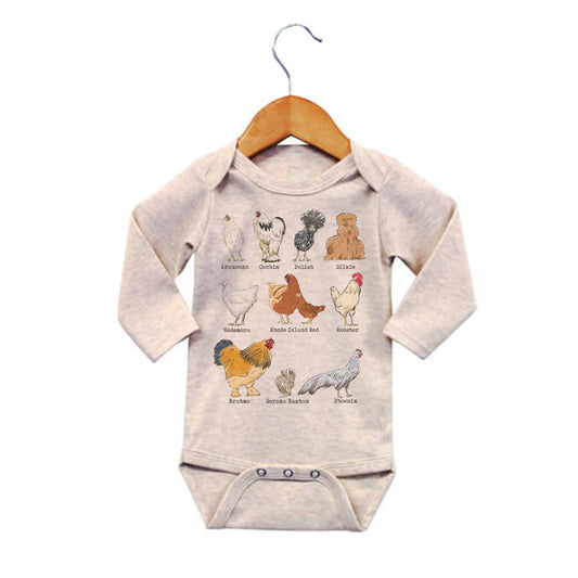 Chicken Breeds Farm Baby Body Suit Long Sleeves