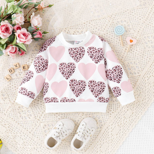 Valentine's Day Baby Girl Leopard Heart Sweatshirt