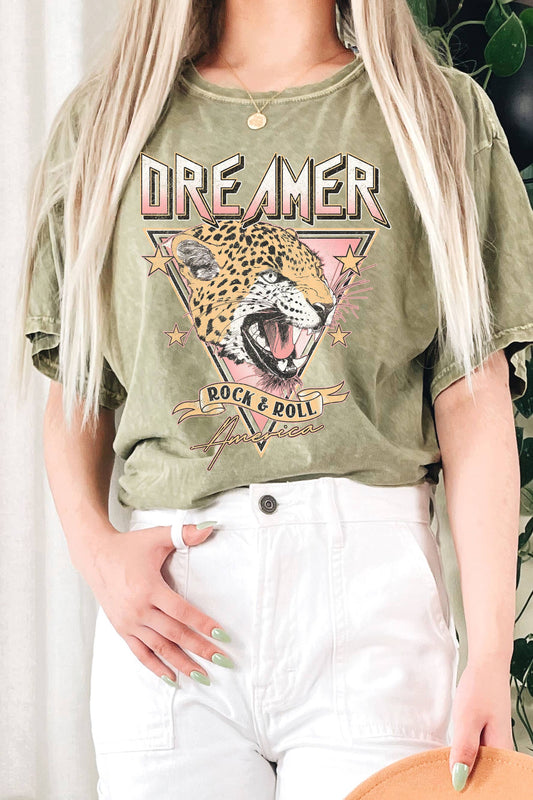 DREAMER ROCK AND ROLL LEOPARD MINERAL GRAPHIC LONG CROP TOP