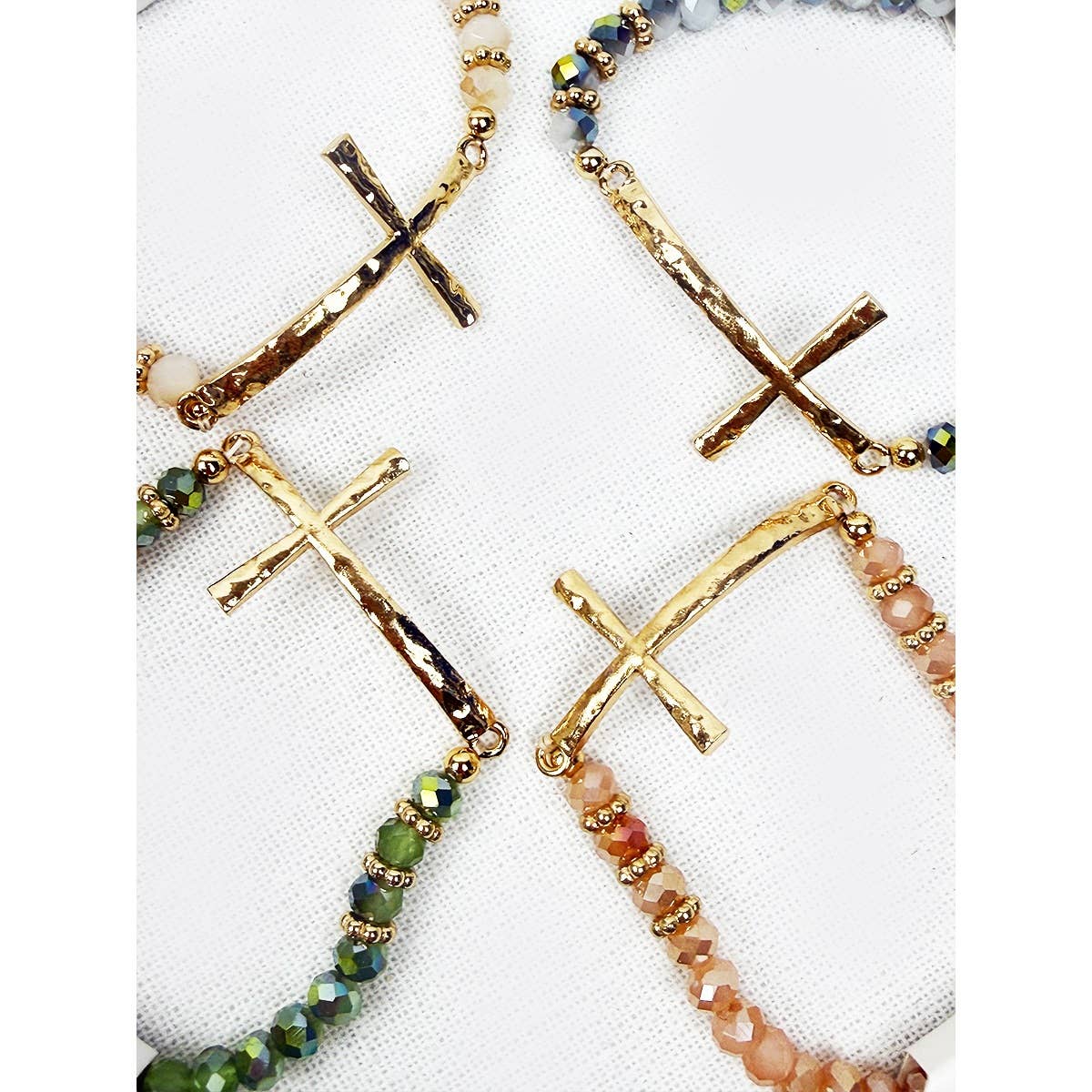Hammered Cross Bead Stretch Bracelet-DID NOT PUT ONLINE