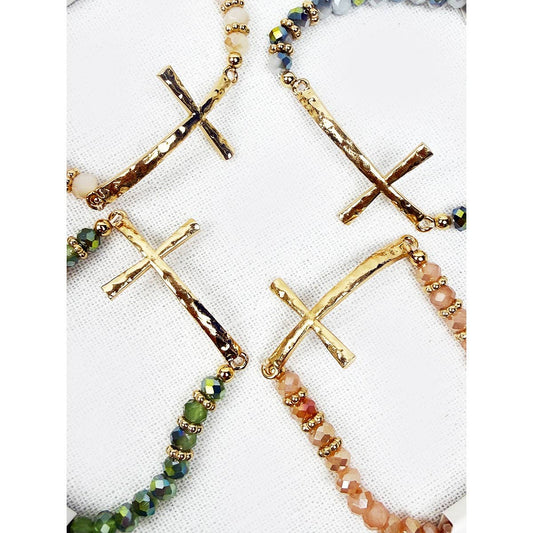 Hammered Cross Bead Stretch Bracelet-DID NOT PUT ONLINE