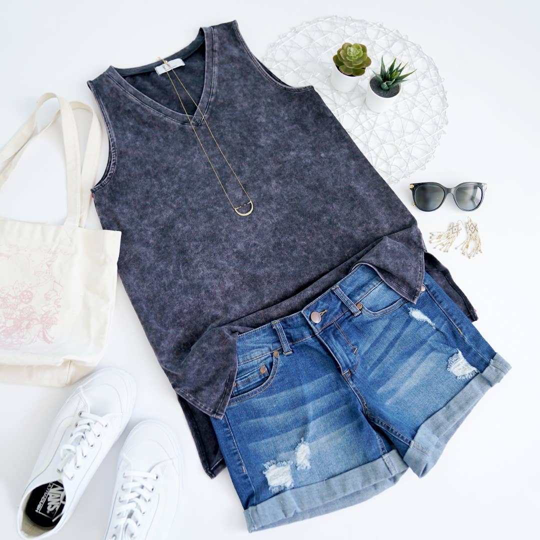 Mineral Wash V-Neck Tank Top