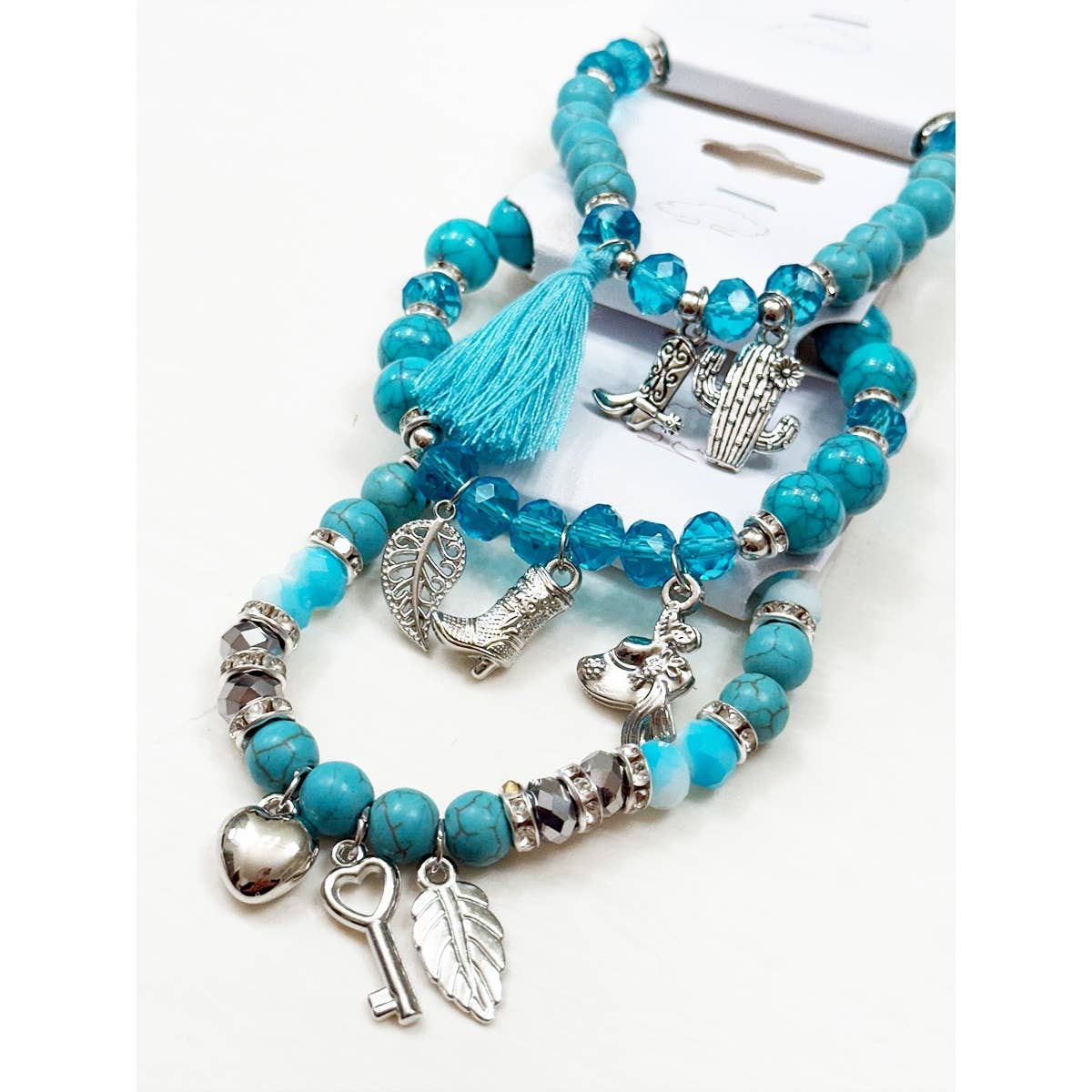 Western Boho Mix Charms Turquoise Theme Bracelet-DID NOT PUT ONLINE