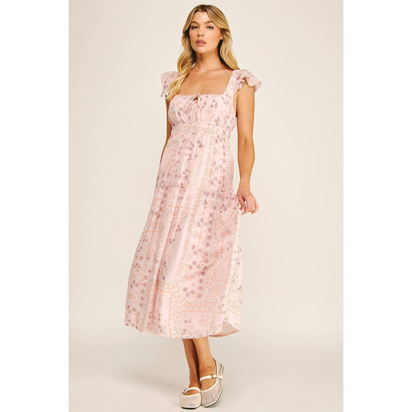Soft Bloom Tiered Midi Dress