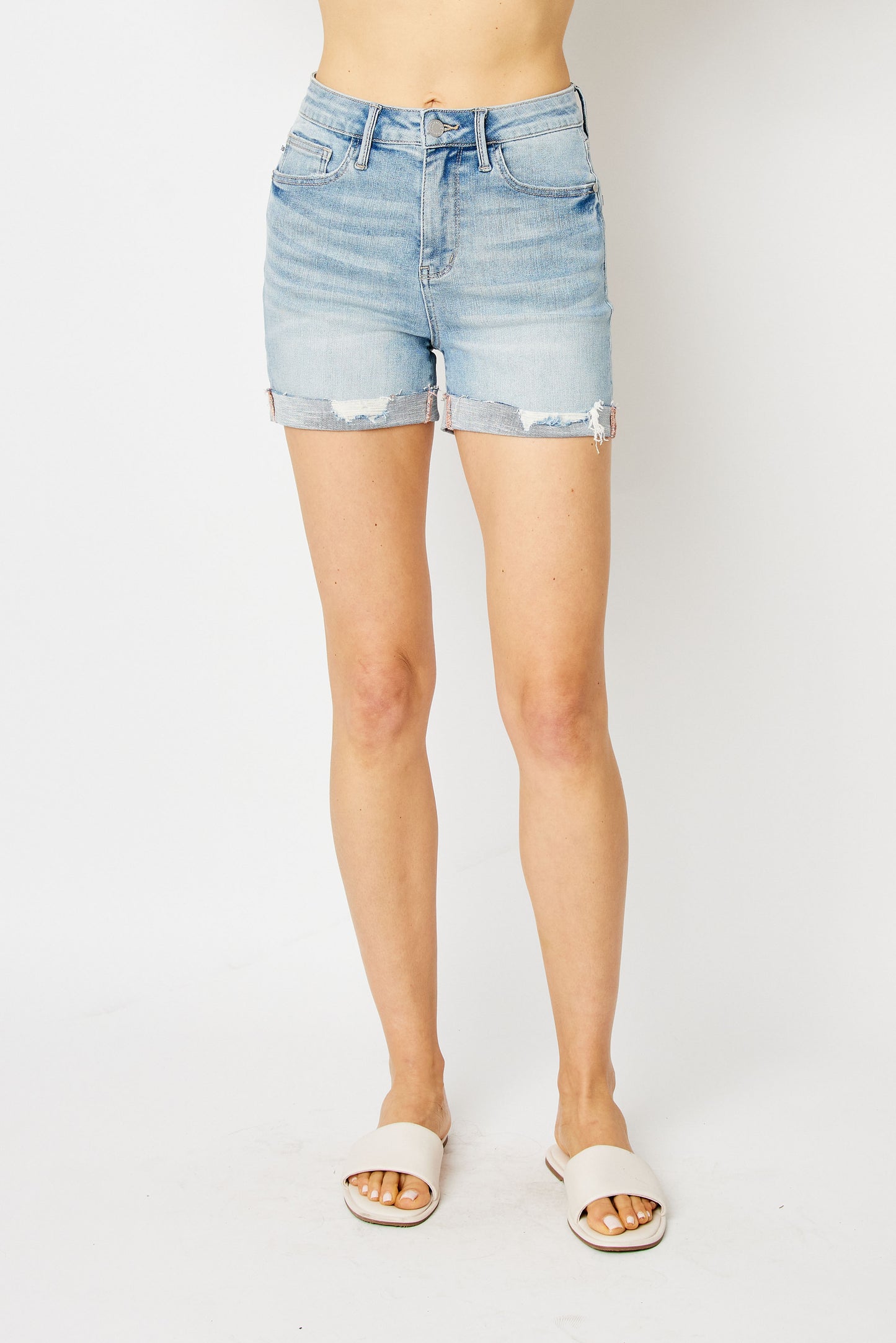 JUDY BLUE High Waisted Destroy Cuffed Cut Off Shorts