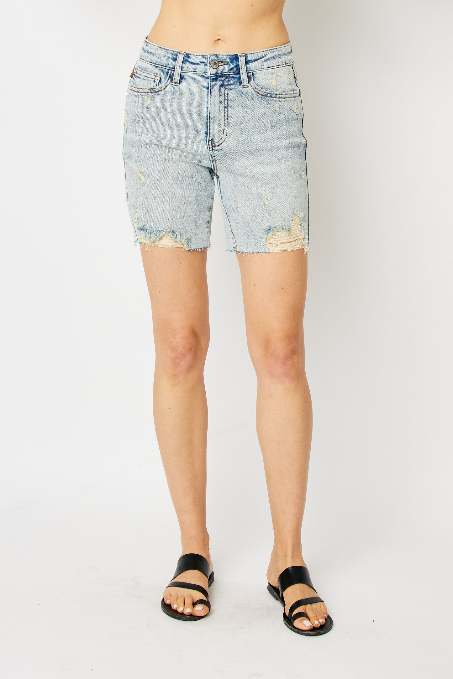 JUDY BLUE High Waisted Wash Destroy BF Shorts