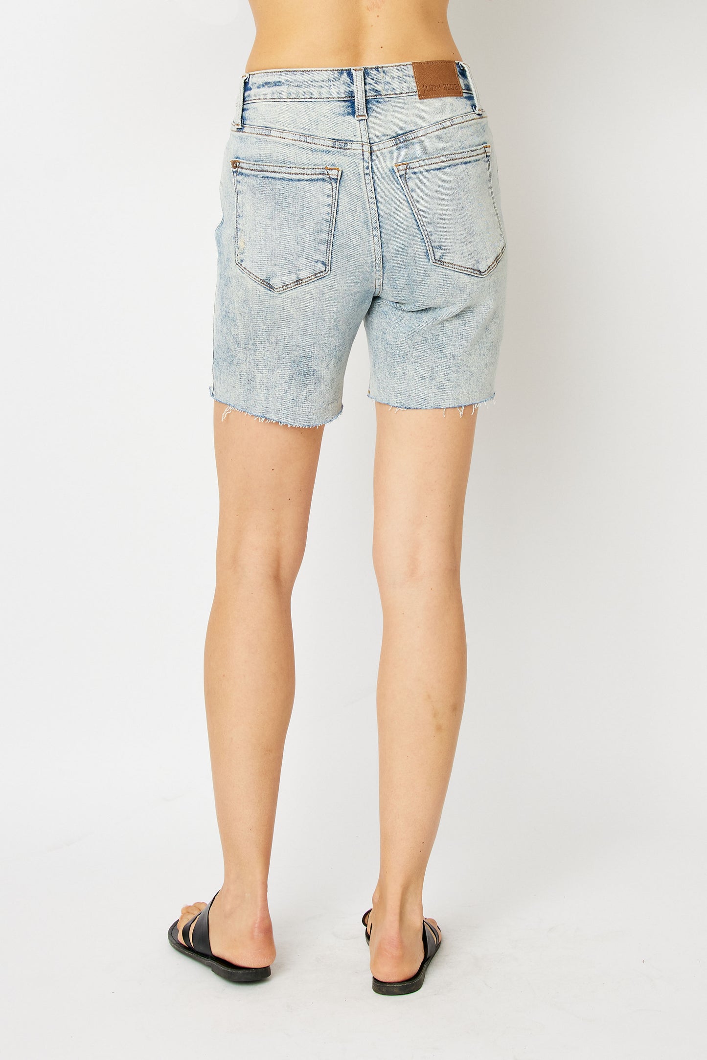 JUDY BLUE High Waisted Mineral Wash Destroy BF Shorts