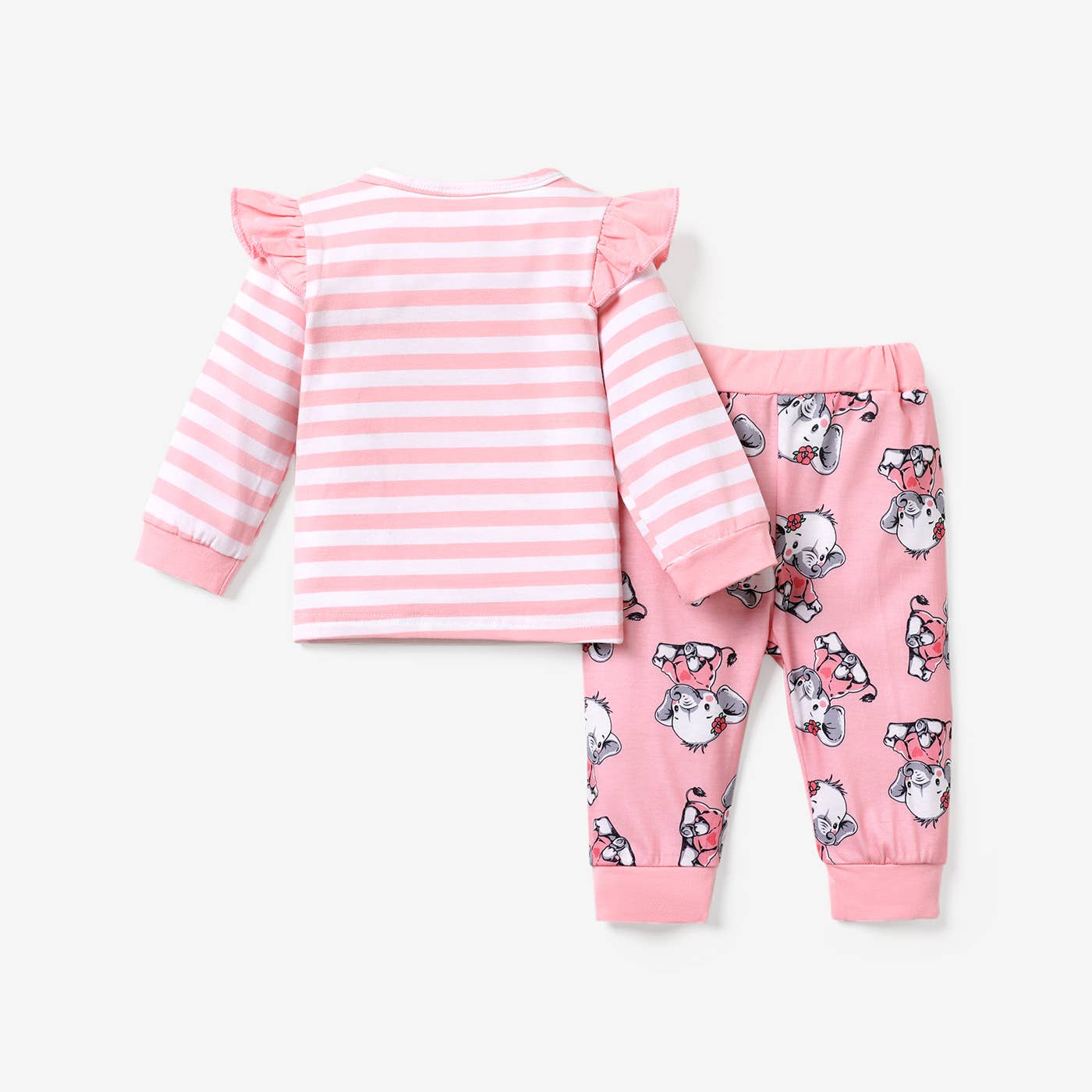 2pcs Baby Girl Elephant Grey Top and Trousers Set