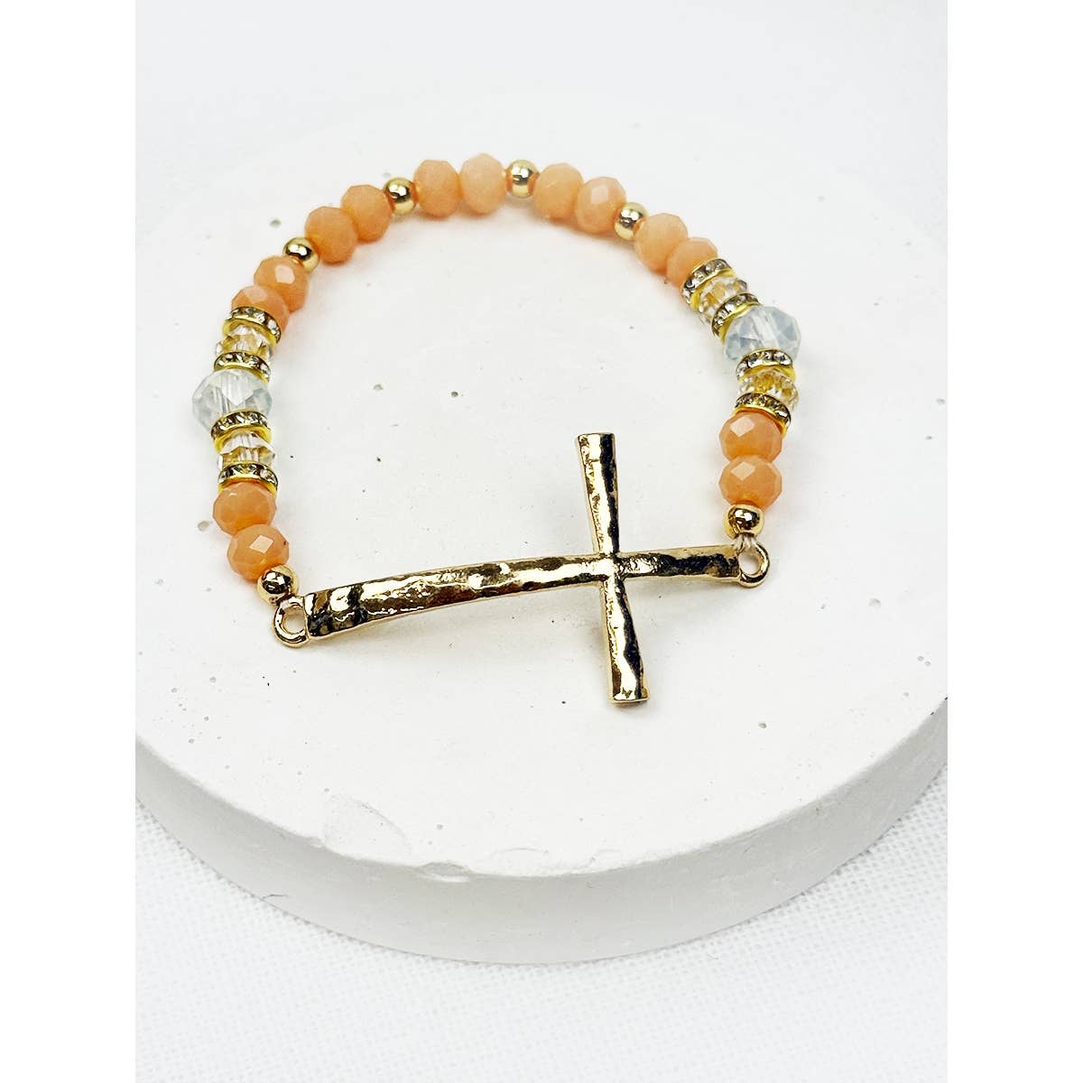Hammered Cross Bead Stretch Bracelet-DID NOT PUT ONLINE
