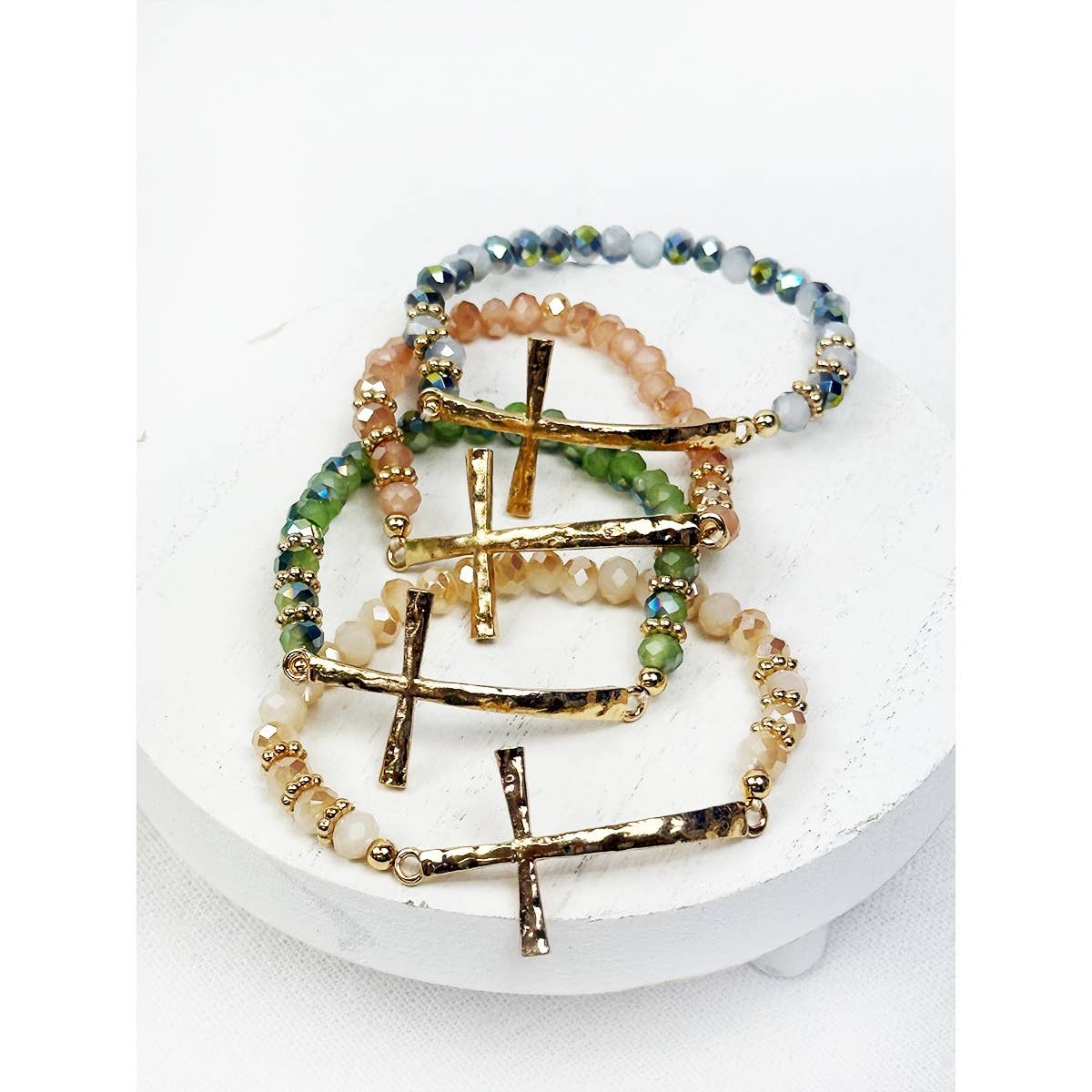 Hammered Cross Bead Stretch Bracelet-DID NOT PUT ONLINE