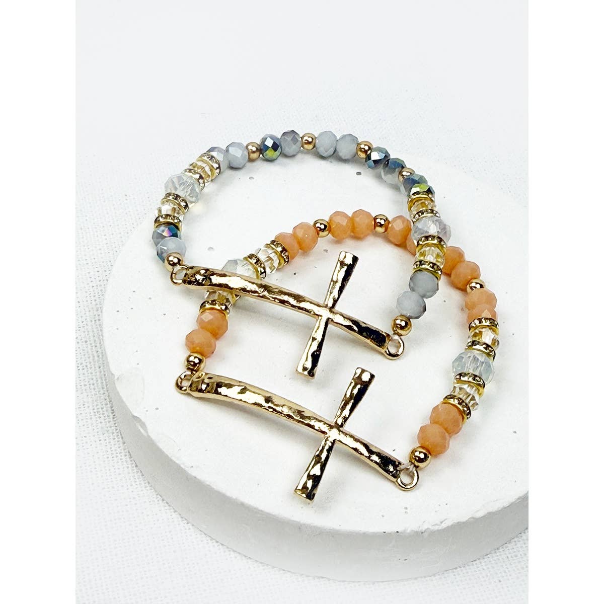 Hammered Cross Bead Stretch Bracelet-DID NOT PUT ONLINE
