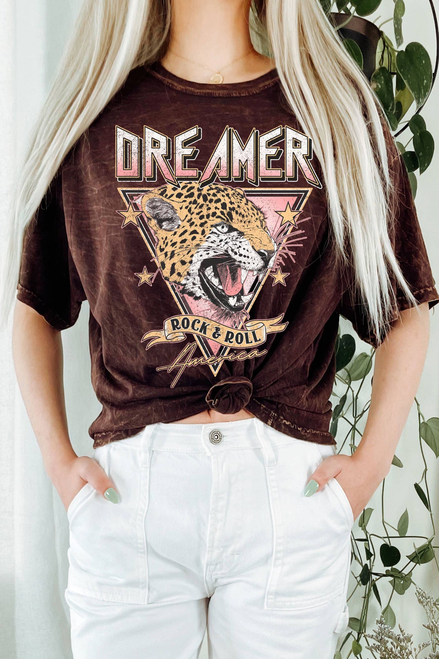 DREAMER ROCK AND ROLL LEOPARD MINERAL GRAPHIC LONG CROP TOP