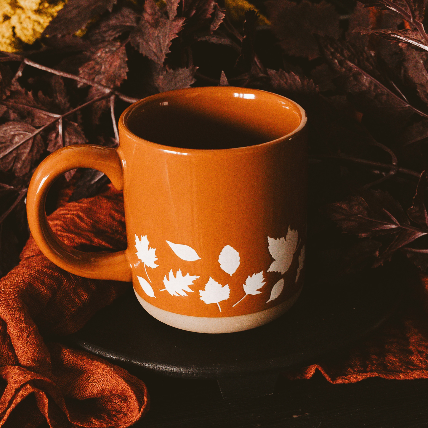 Fall Leaves Orange Stoneware Coffee Mug