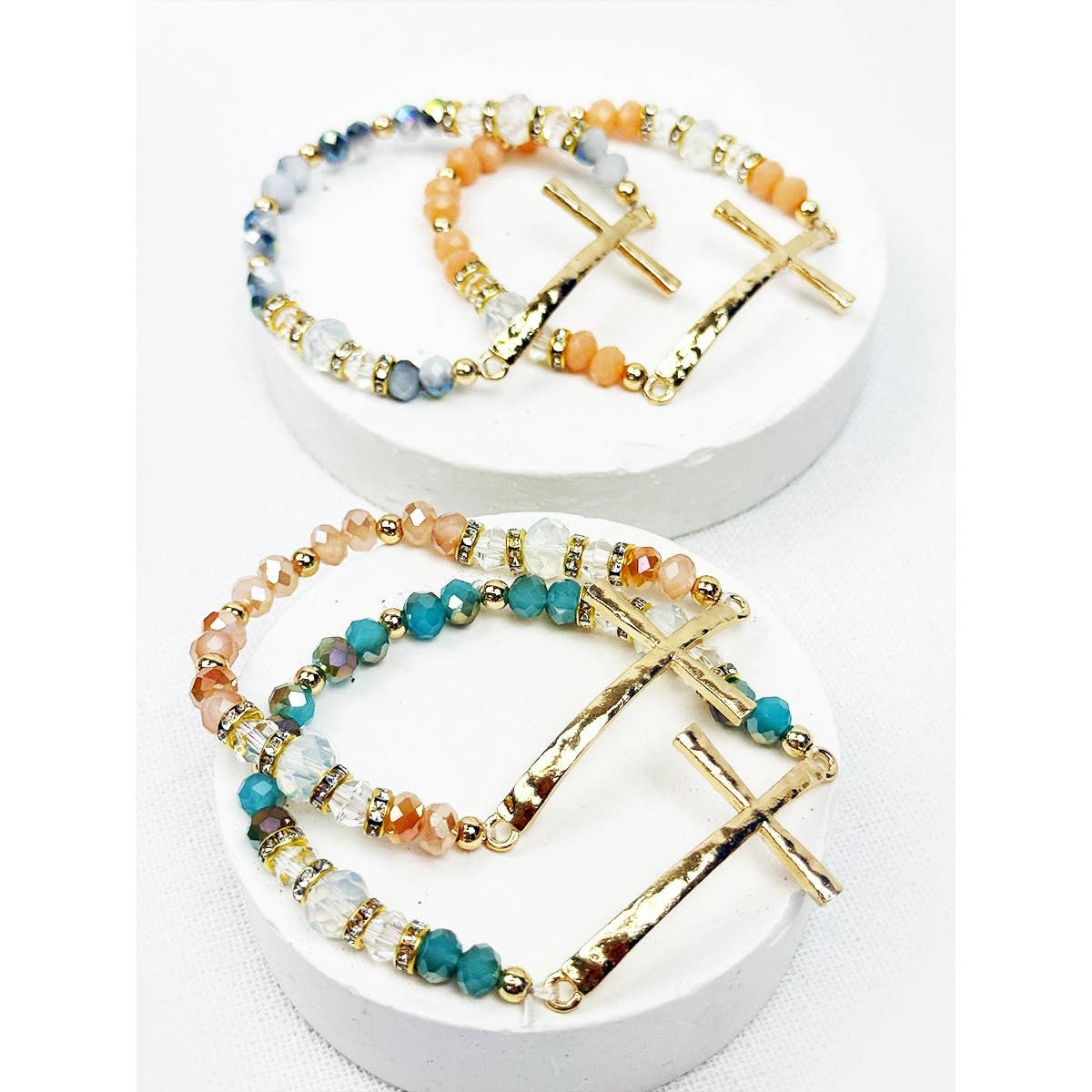 Hammered Cross Bead Stretch Bracelet-DID NOT PUT ONLINE