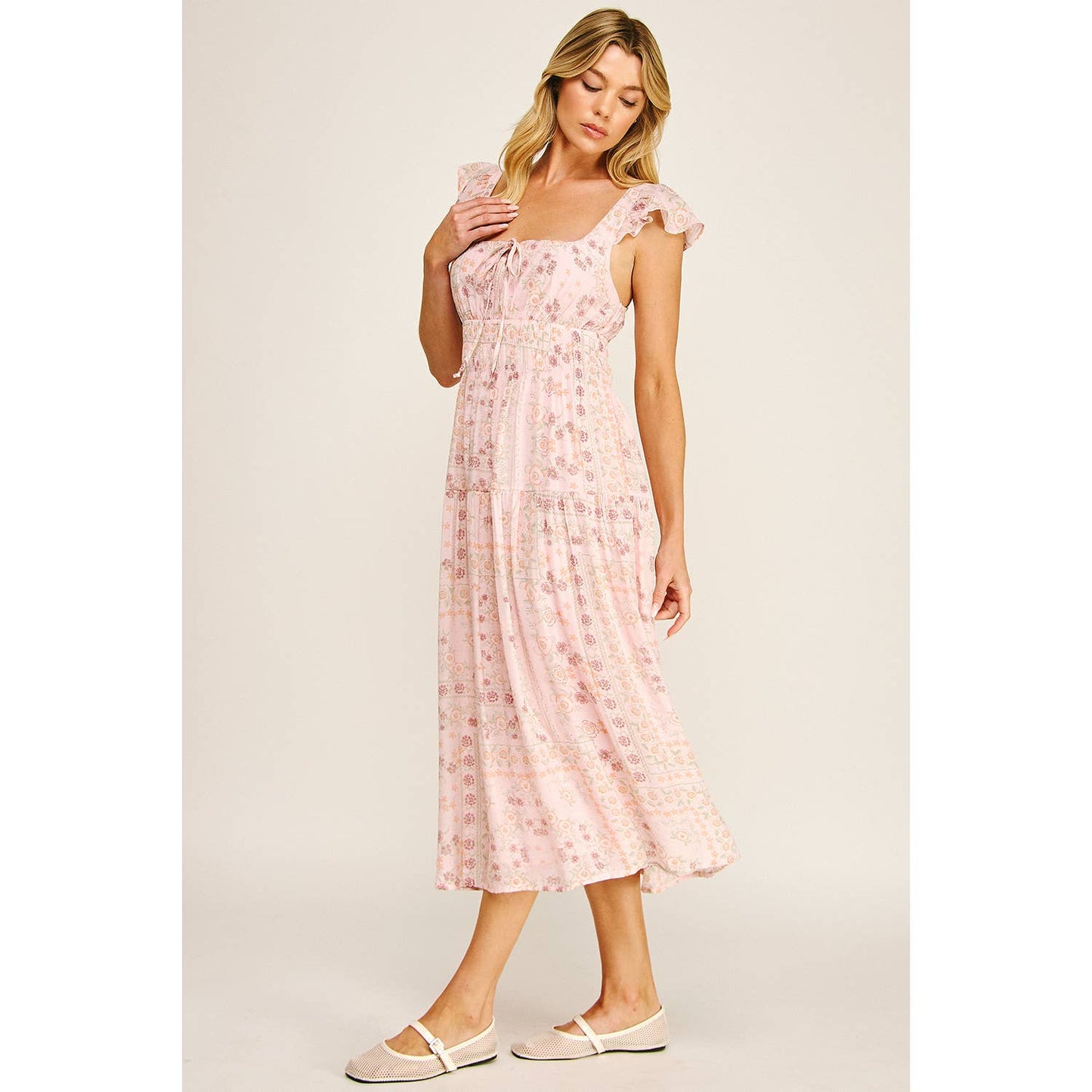 Soft Bloom Tiered Midi Dress