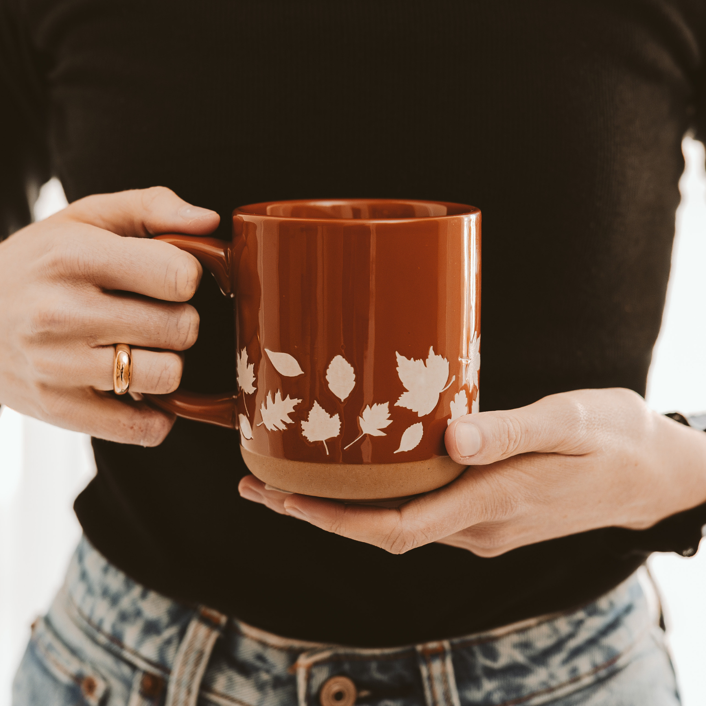 Fall Leaves Orange Stoneware Coffee Mug