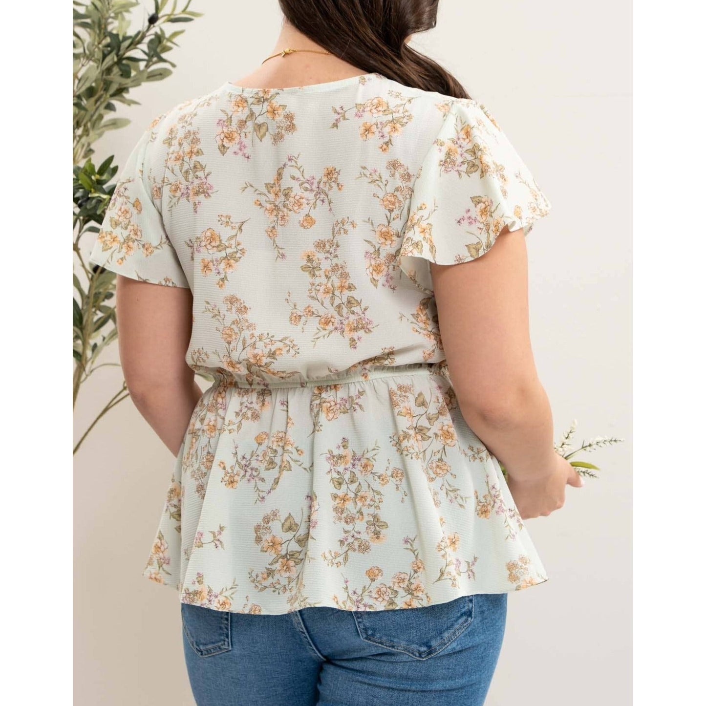 Plus Floral Surplice Peplum Top