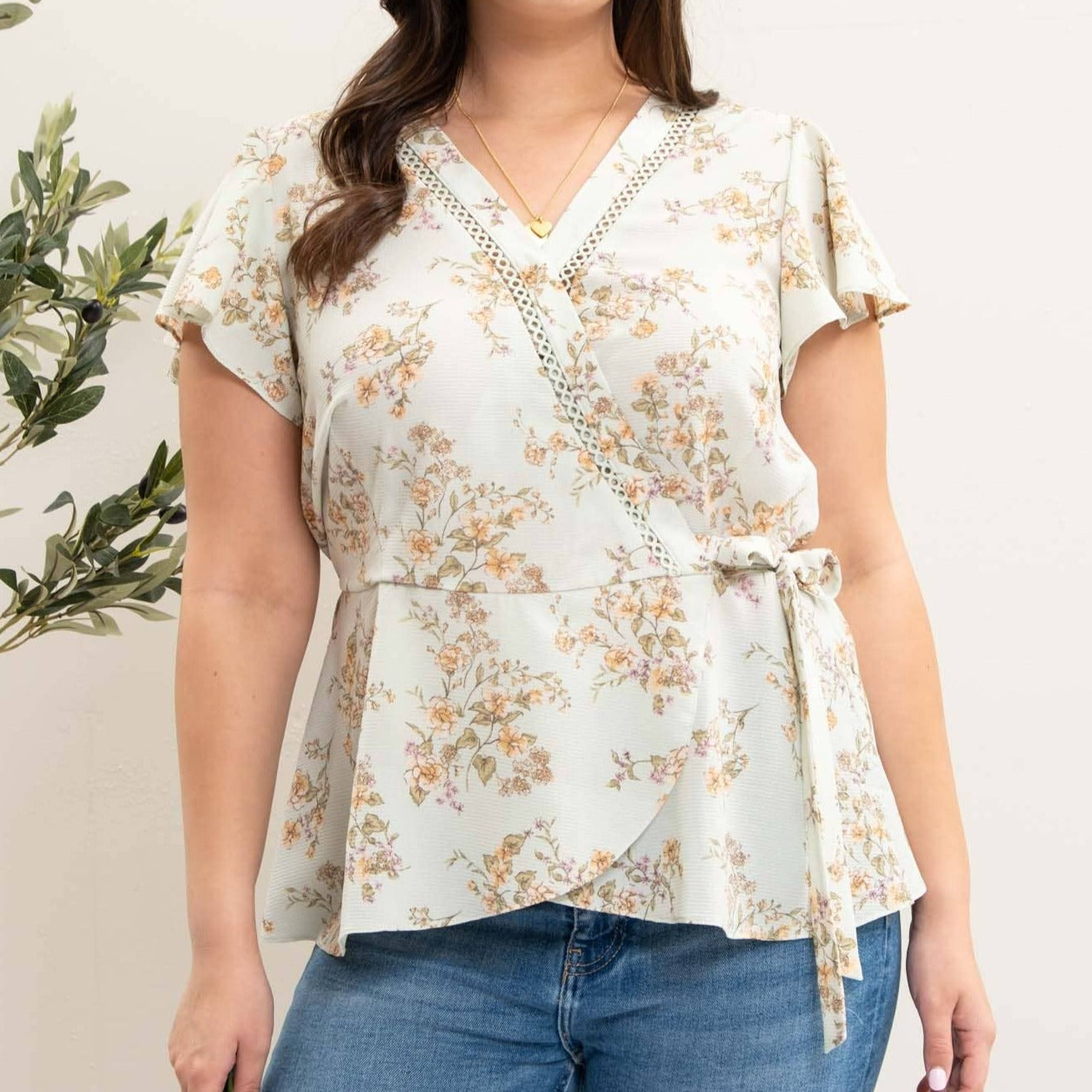 Plus Floral Surplice Peplum Top