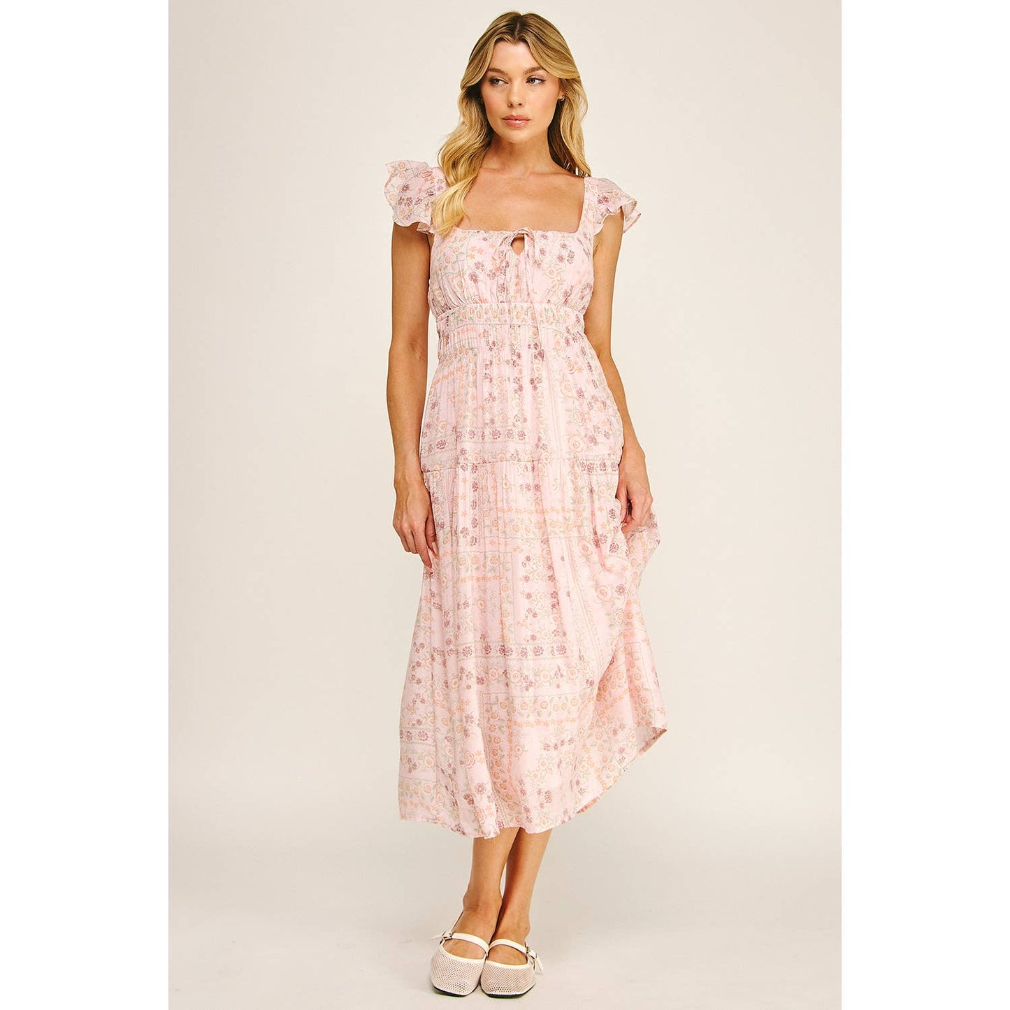 Soft Bloom Tiered Midi Dress