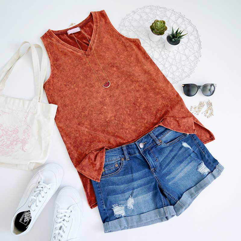 Mineral Wash V-Neck Tank Top