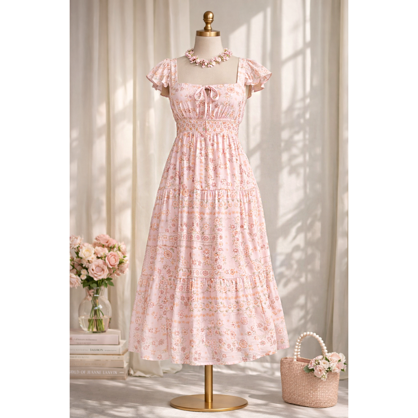 Soft Bloom Tiered Midi Dress