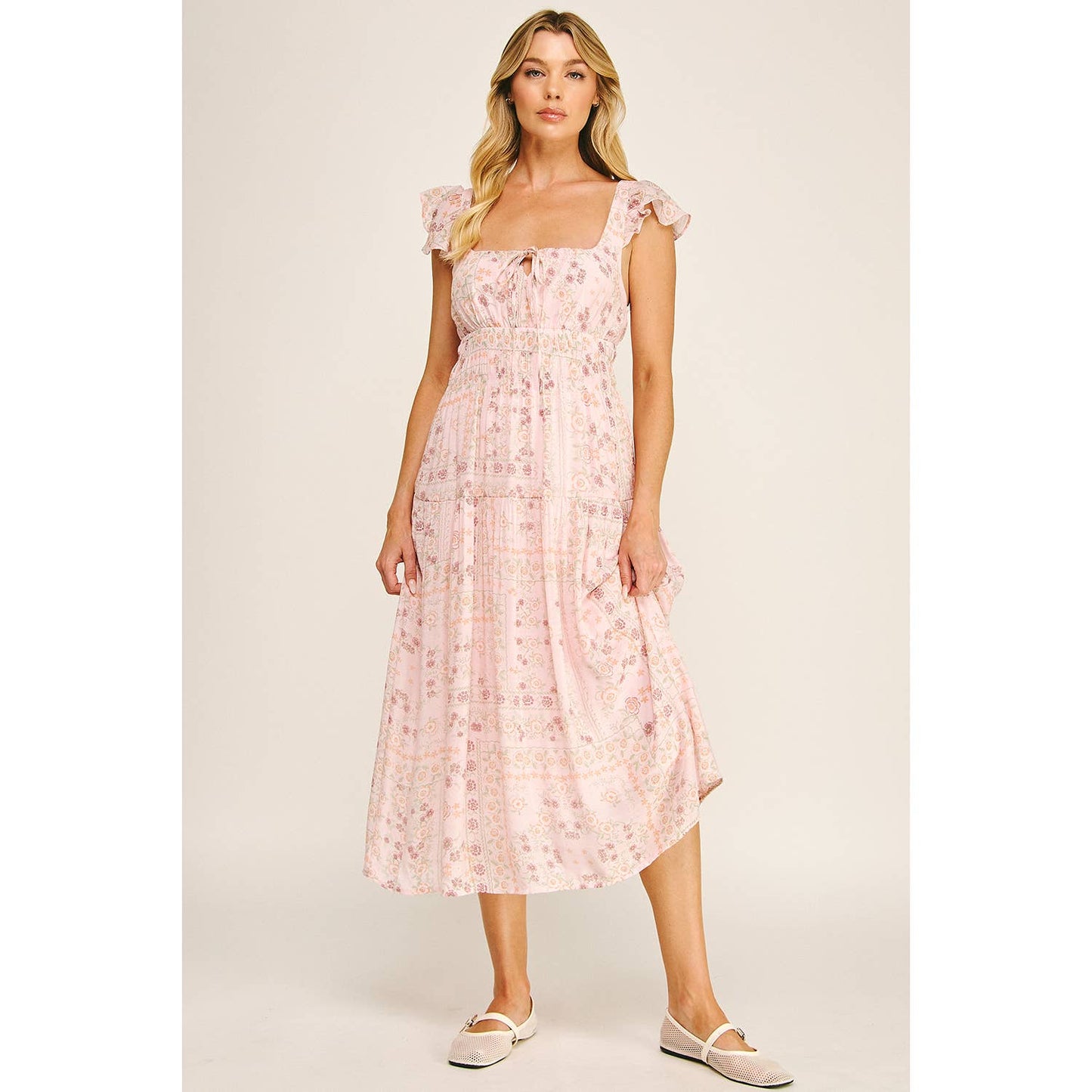 Soft Bloom Tiered Midi Dress