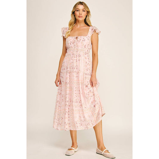 Soft Bloom Tiered Midi Dress