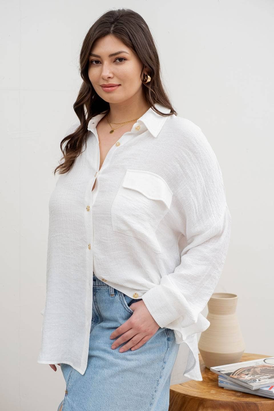 Curvy Lightweight Button Down Shirt