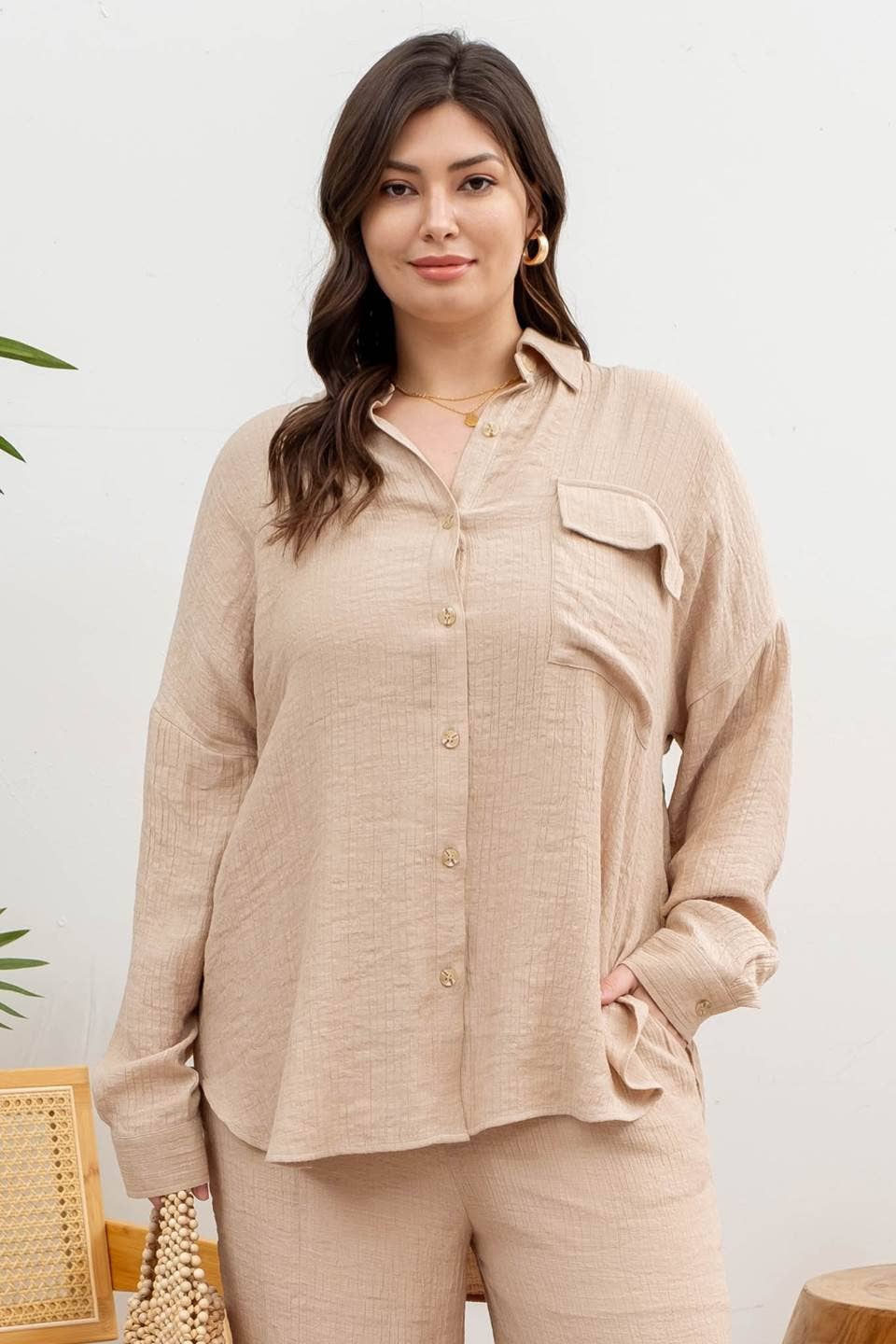 Curvy Lightweight Button Down Shirt