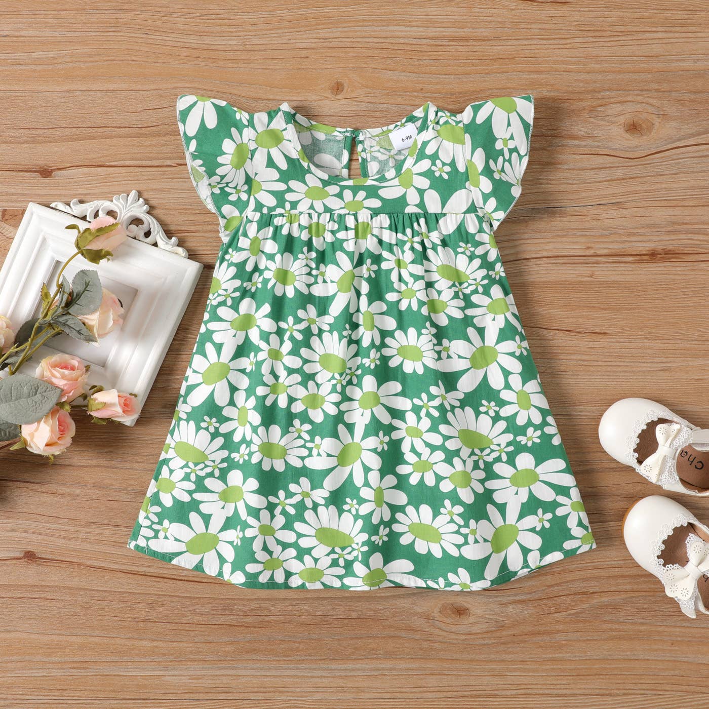 Floral Print Flutter-sleeve Dress