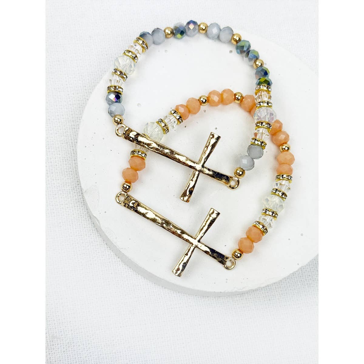 Hammered Cross Bead Stretch Bracelet-DID NOT PUT ONLINE