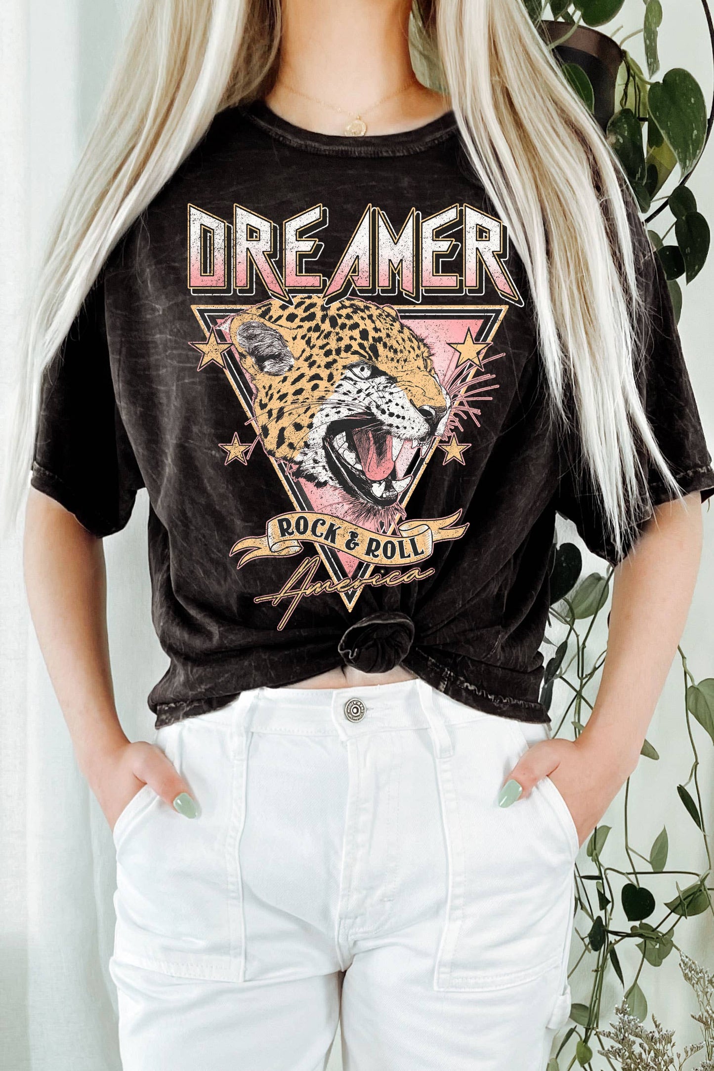 DREAMER ROCK AND ROLL LEOPARD MINERAL GRAPHIC LONG CROP TOP