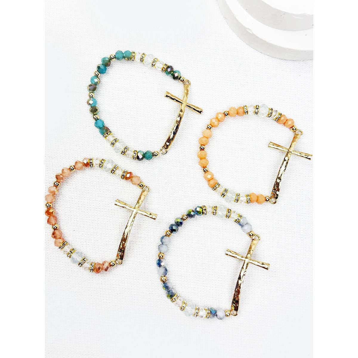 Hammered Cross Bead Stretch Bracelet-DID NOT PUT ONLINE
