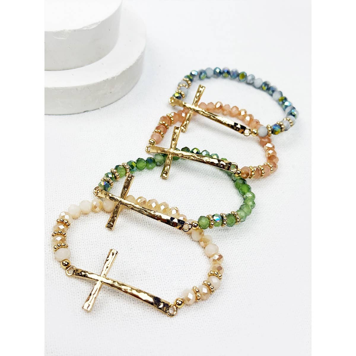 Hammered Cross Bead Stretch Bracelet-DID NOT PUT ONLINE