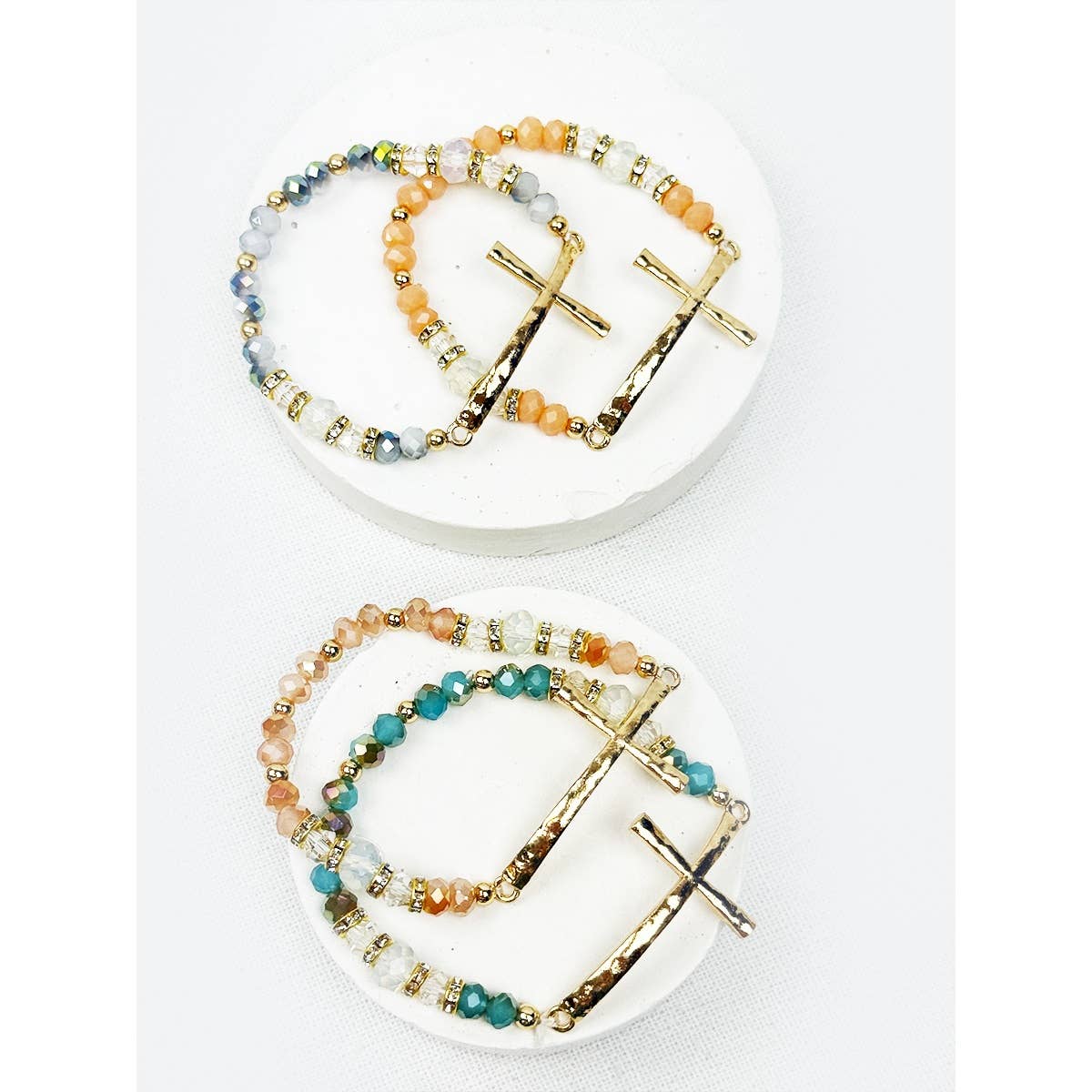 Hammered Cross Bead Stretch Bracelet-DID NOT PUT ONLINE