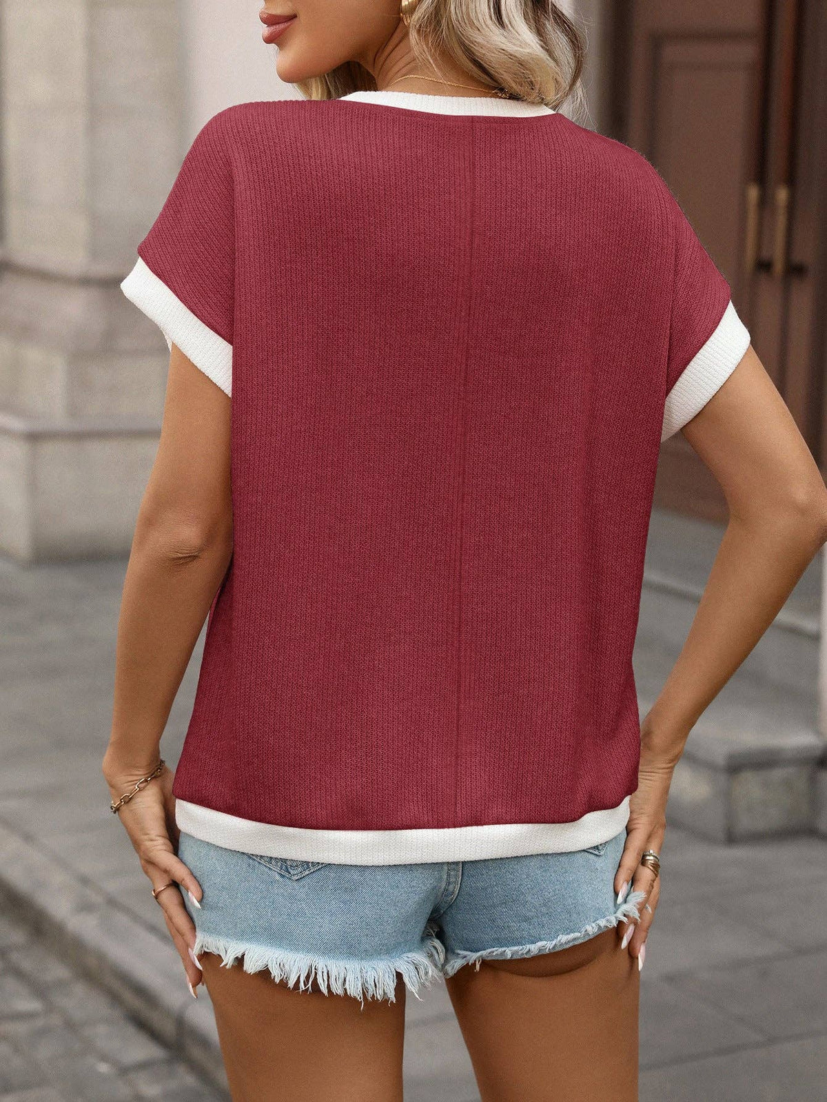 Colorblock Short Sleeve Knit Top