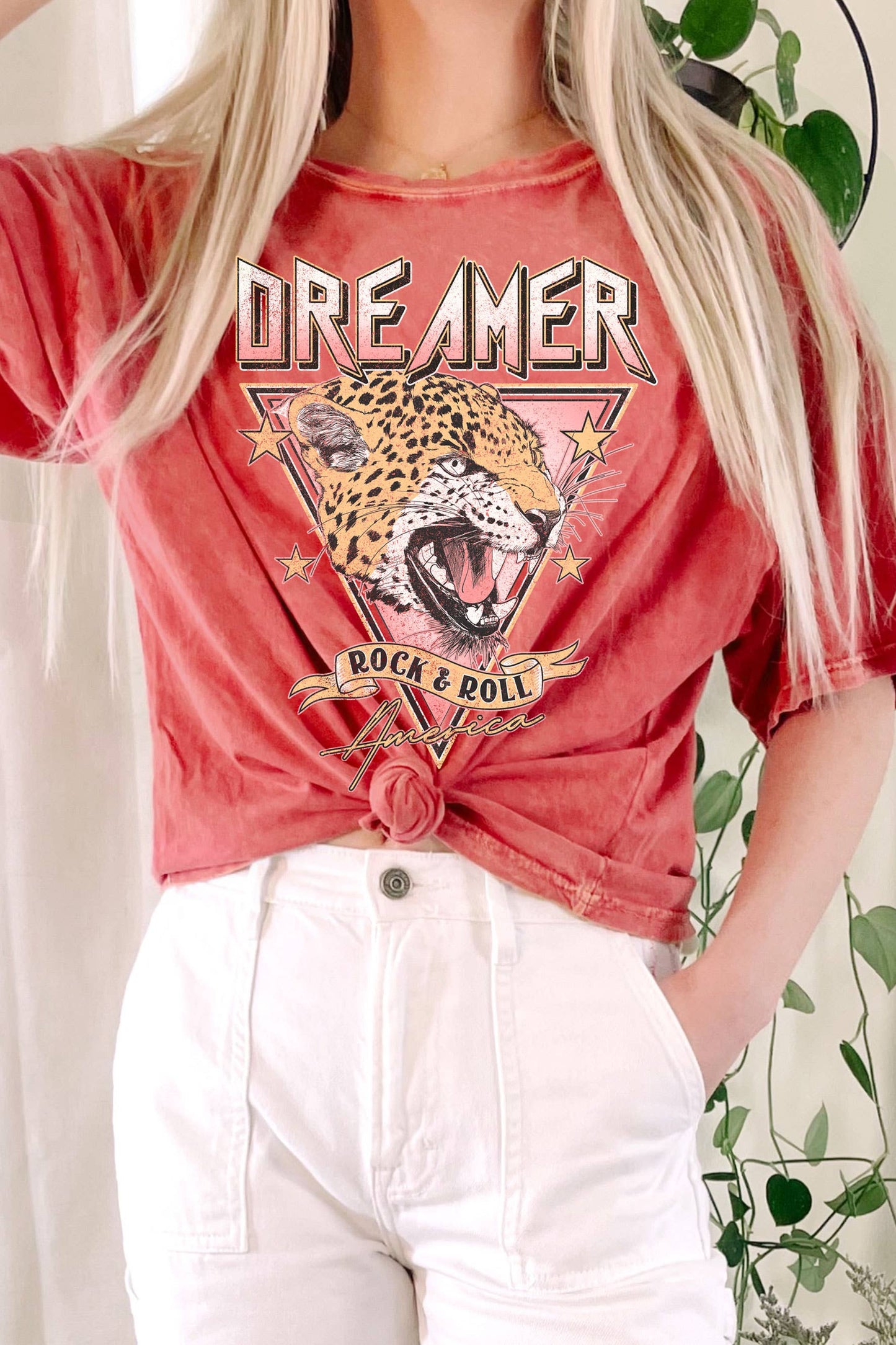 DREAMER ROCK AND ROLL LEOPARD MINERAL GRAPHIC LONG CROP TOP