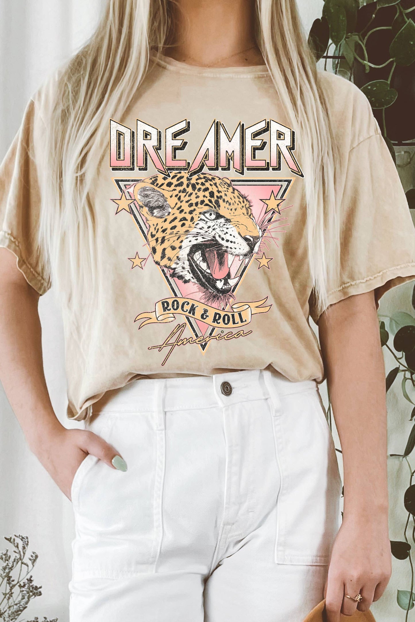 DREAMER ROCK AND ROLL LEOPARD MINERAL GRAPHIC LONG CROP TOP